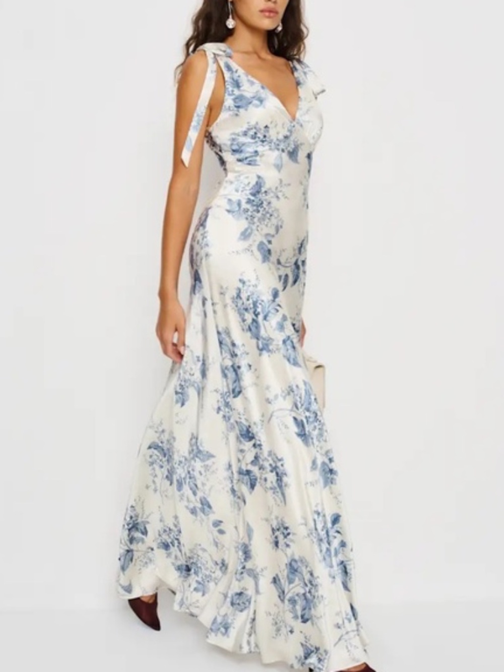 Reformation Pernille Blue White Floral Lupine Silk Maxi Dress Tie w/ Tags SMALL